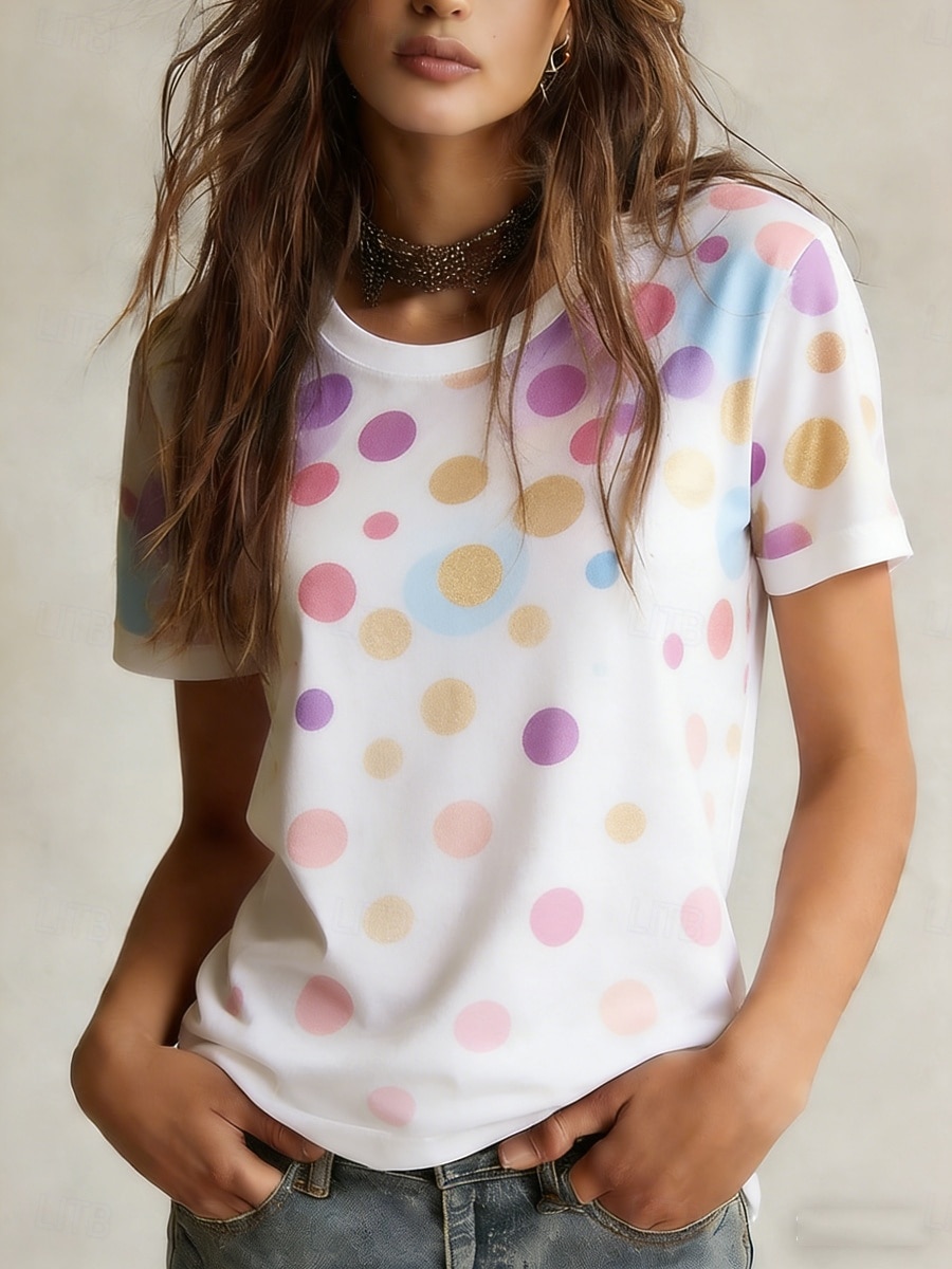 Mujer Camiseta Camiseta superior Estampado Graphic Geométrico Elegante Clásico Casual Manga Corta Cuello Barco Tops regulares Diario Deportes Noche Blanco Verano Primavera 2026 - $19.49 –P1