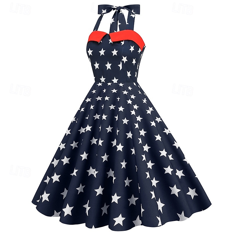 250-årsjubileum i USA 1950-tallet Retro / vintage Middag Swing kjole Halter Flare kjole Ermeløs Stjerner Kostyme Dame 4. juli Uavhengighetsdagen Voksne Kjole 2026 - $27.99 –P2