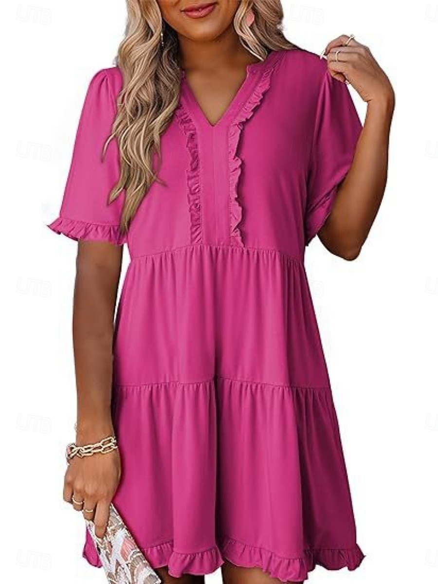 Per donna Mini Abito Abito a trapezio Abito Estivo Casual Quotidiano Vestibilità comoda Semplice Manica Corta Scollo a V Blu Nero Fucsia Verde Estate Primavera del 2026 a $29.99 –P7