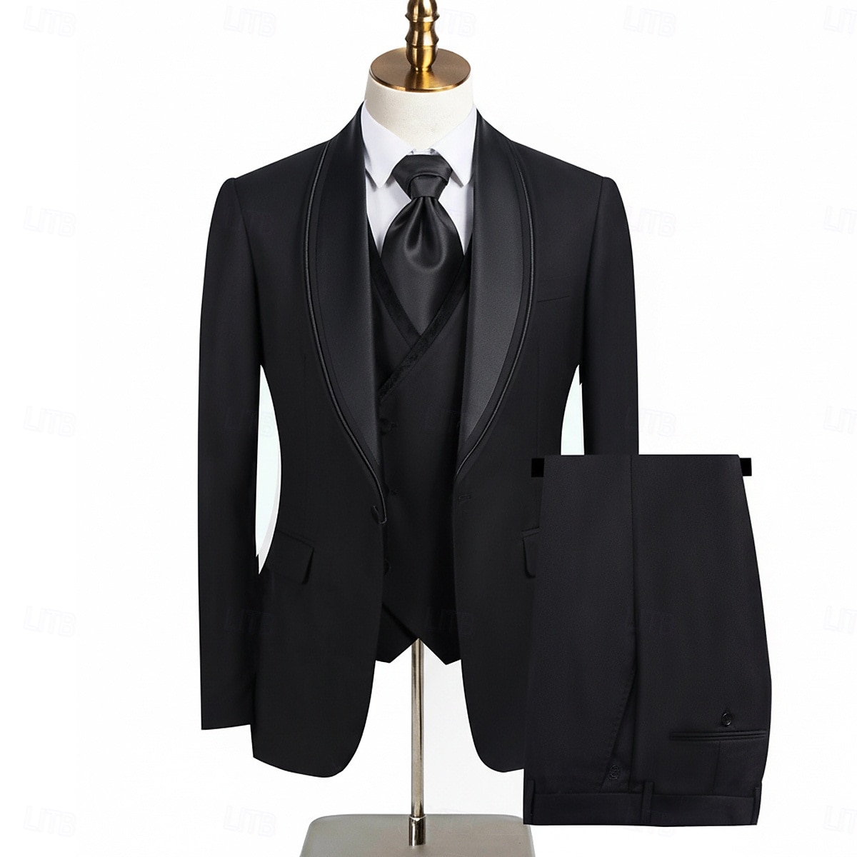 A bărbaților Smoking Costume de petrecere Casual Afaceri Albastru piscină Negru Primăvară Costum Șap de rețea Petrecere Afacere Dungi Slim Fit Set 3 piese Un singur rând, un nasture 2026 - $129.99 –P4