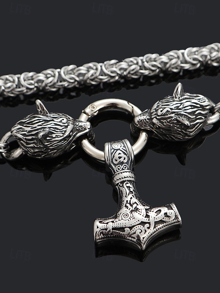 Miesten viikinkityylinen riipuskaulakoru, metalliseosta sudenpäällä ja Thorin vasaralla, ainutlaatuisia pohjoismaisia koruja arkeen ja juhlaan 2026 - $9.99 –P6