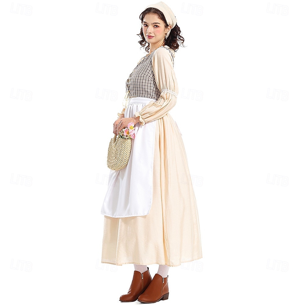 250º Aniversario de EE. UU. Siglo 19 década de 1800 Vestido de la pradera Conjunto de gorro y delantal Larga Chica pionera Colonial Pionero Guerra Revolucionaria Disfraz Mujer Víspera de Todos los 2026 - $58.99 –P4