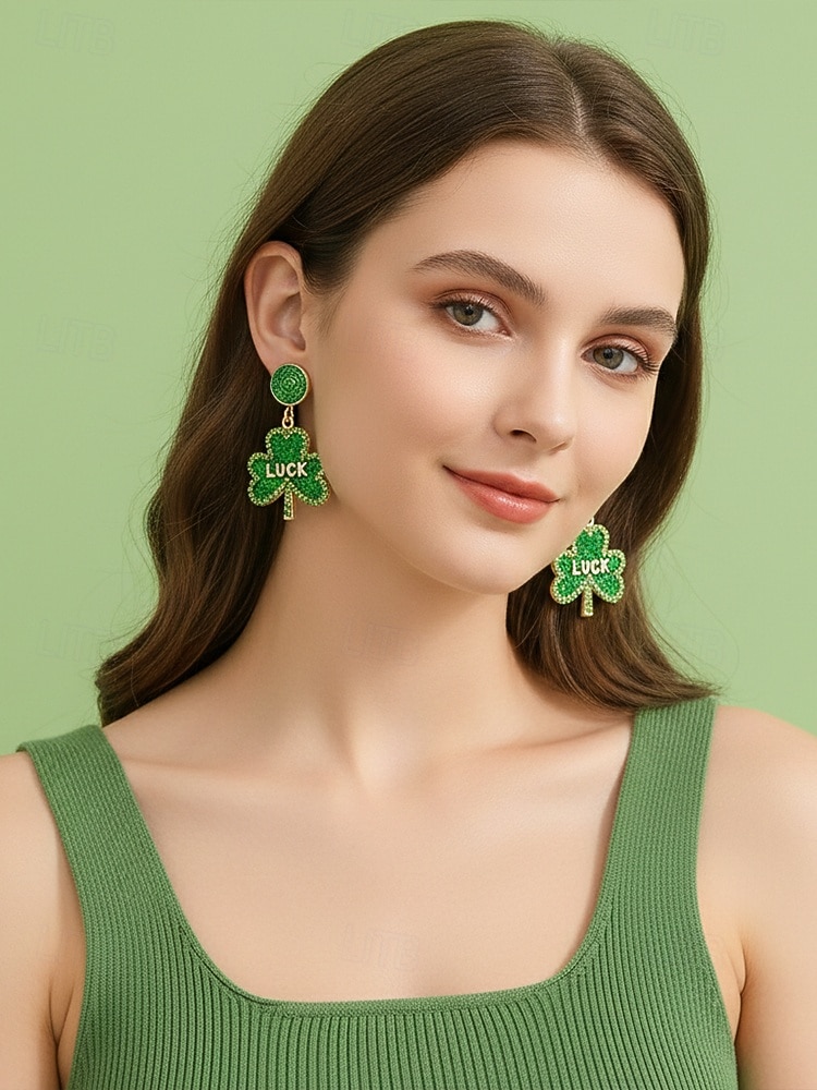 Pendientes de trébol para mujer: aleación, varios estilos, verde, ideal para el Día de San Patricio, uso diario. 2026 - $11.99 –P2
