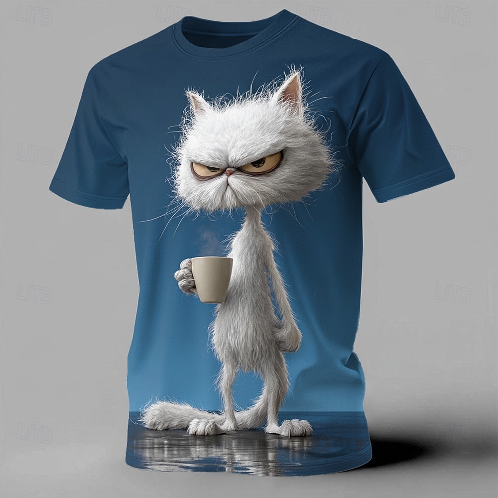 Herren Tiermotiv Katze Lustig T Shirt Kurzarm T-Shirt 3D-Druck Rundhalsausschnitt Hemd Übertrieben Designer Party Ferien Blau Schwarz Gelb Sommer Frühling Bekleidung S M L XL XXL XXXL 2026 - $21.99 –P4