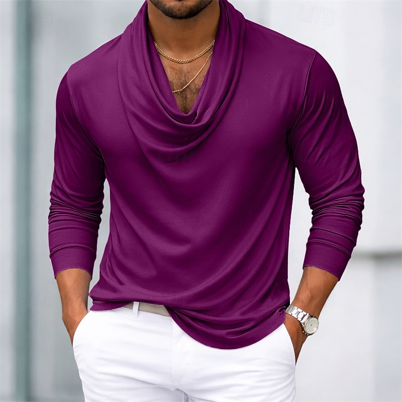 Per uomo Camicia Camicia in raso Camicia elegante Camicia con Bottoni Camicia da Ballo Sfumatura Casuale Matrimonio Nero Bianco Blu marino Viola Manica Lunga Collo di pile Tutte le stagioni del 2026 a $22.99 –P3