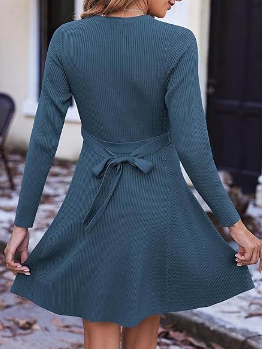 Dam Mini klänning Vit klänning Sweat Klänning Elegant Mode Modern Utomhus Semester Utekväll Smal Slät Långärmad Rund hals Vit Vinröd Marinblå Mörkgrön Vår Höst 2026 - $34.99 –P8
