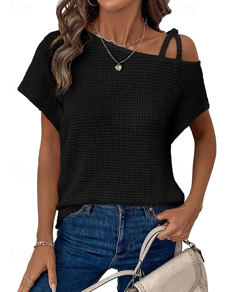 Dames Overhemd Haakwerk Effen Casual Korte mouw Assymmetrisch Normale tops Dagelijks Feestdagen Uitgaan Zwart Wit Blozend Roze Rose Roze Grijs Zomer Lente 2026 - $22.99 –P5