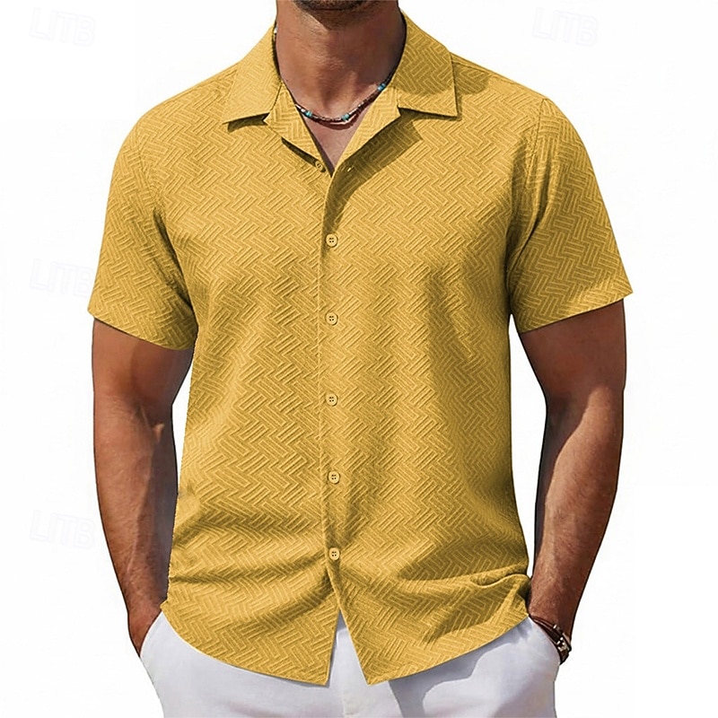 Herren Hemd Textur Freizeithemd Knopfhemd Gelb Rosa Kaki Kurzarm Einfach Hemdkragen Lässig Täglich Jacquard Bekleidung Elegant Mode Lässig 2026 - $36.99 –P2
