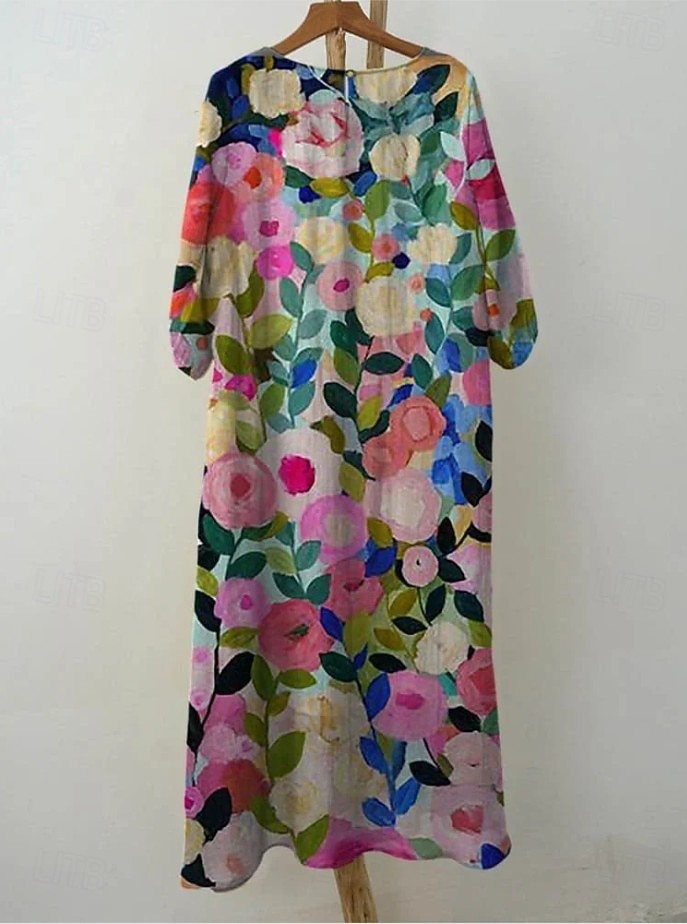 Γυναικείο Μακρύ Φόρεμα Λινάρι Τόσο Αναπνεύσιμη Ελαφριά Σαλοπέτα Άμεσου Στυλ Καλοκαιρινό Φόρεμα Διακοπών Καθημερινό Μποχό Παραλία Διακοπές 3/4 Μανίκι Λαιμός Φαρέτρα 2026 - $41.99 –P17