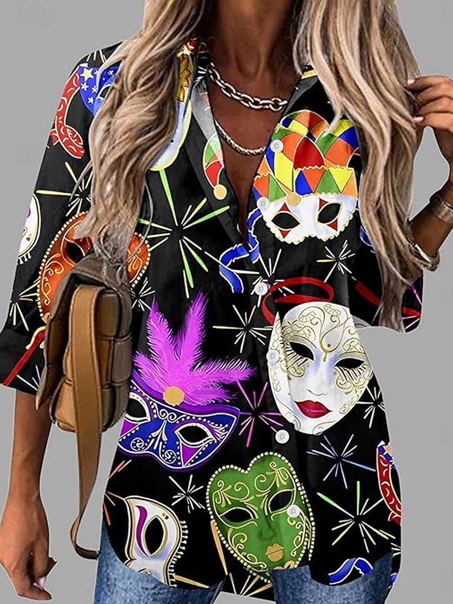 Carnaval Femmes Chemise Chemisier Boutons Imprimé Graphique Abstrait ancien Élégant Occasionnel manche longue Col de chemise Hauts Réguliers Quotidien Noir Jaune Violet Été Printemps Automne de 2026 ? $32.99 –P3