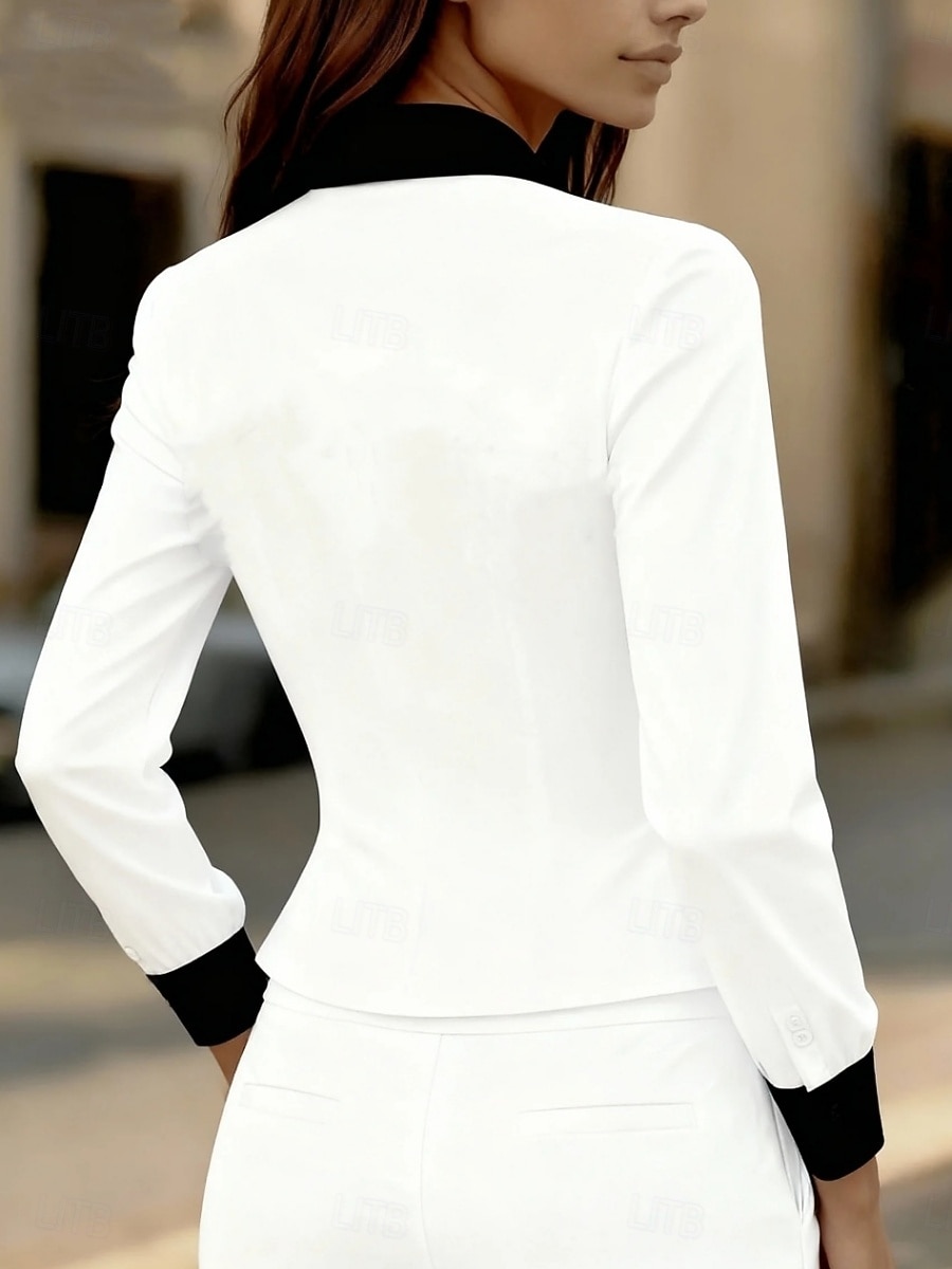 Жен. Блуза Пэчворк Пуговицы Контрастных цветов Элегантный стиль Стиль Классика Длинный рукав Рубашечный воротник Обычные топы Повседневные Офис Черный Белый Коричневый Хаки Весна Осень 2026 - $27.99 –P6