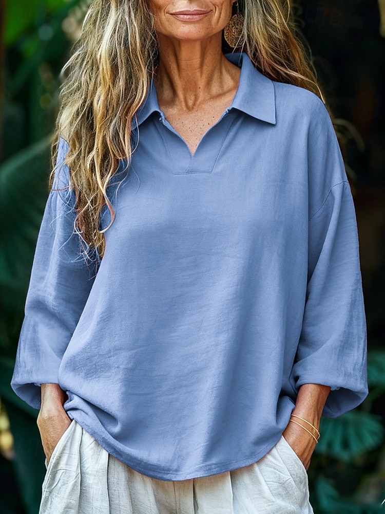 Per donna Camicia popover Camicia Estiva Camicia casual Blusa Arricciato Bottoni Tinta unica Vacanza Elegante Casual Manica Lunga Collo ripiegato Top Regolari Quotidiano All'aperto Ferie Bianco Rosa del 2026 a $21.99 –P5