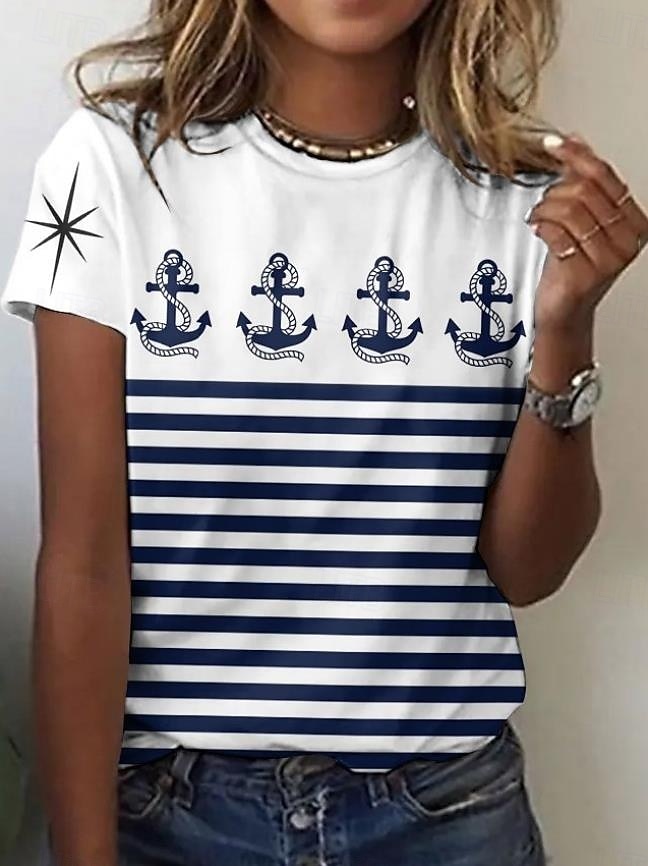 La Saint-Valentin Femmes T-shirt Imprimé Fleuri Occasionnel Manche Courte Col rond Hauts Réguliers Quotidien Bleu Blanche Vin bleu marine Bleu Poudré Été de 2026 ? $22.99 –P6