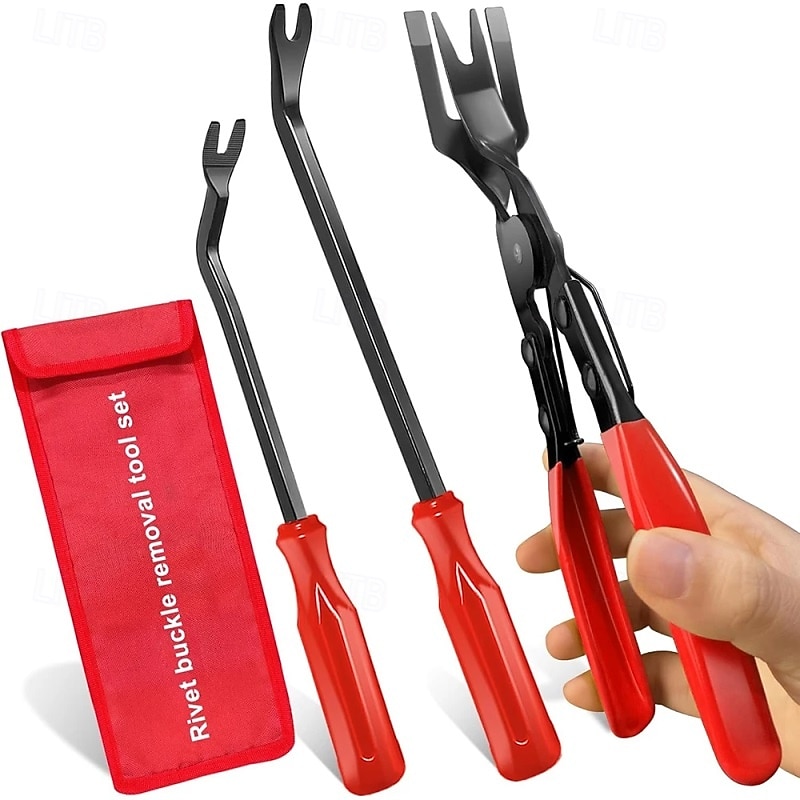 3-osainen auton verhoilun irrotustyökalusarja, ammattimainen auton klipsipihdit ja kiinnikkeiden irrotustyökalusarja auton ovipaneelien, verhoilun ja muovisten niittien poistoon, tehokas vääntötyökalu säilytyspussilla 2026 - $22.99 –P1