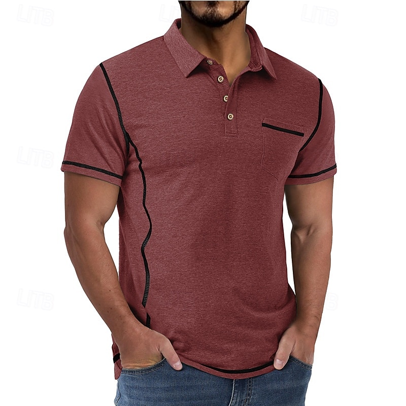 Bărbați Polo Cămașă de golf Casual Afaceri Clasic Manșon scurt Modă Culoare solidă Buzunar Nasturi Vară Primăvară Toate Sezoanele Fit regulat Negru Alb Roșu Vin Bleumarin Kaki Gri Deschis Polo 2026 - $20.99 –P14