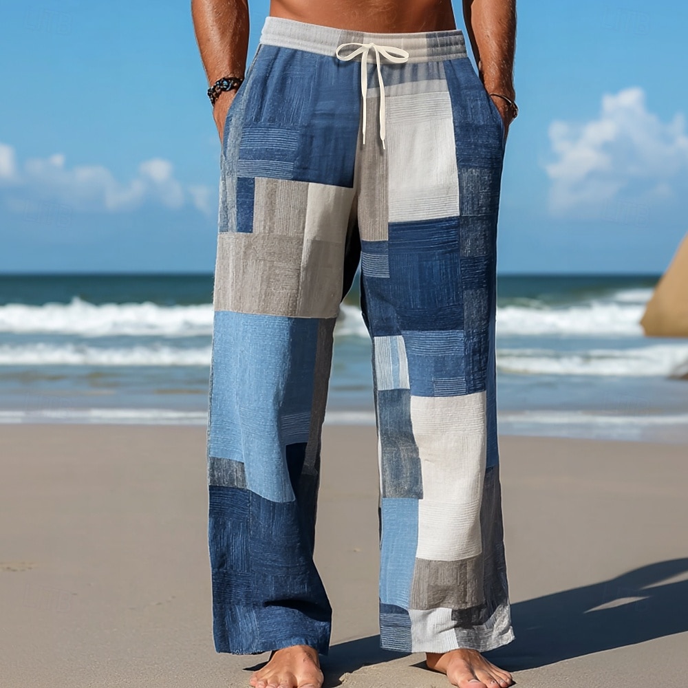 Bărbați Geometric Bloc Culoare Peteci Pantaloni Pantaloni casual Pantaloni largi Talie medie Modă Casă În aer liber Vacanță Talie elastică cu șnur Pantaloni din material textil cu buzunare Var 2026 - $27.99 –P1