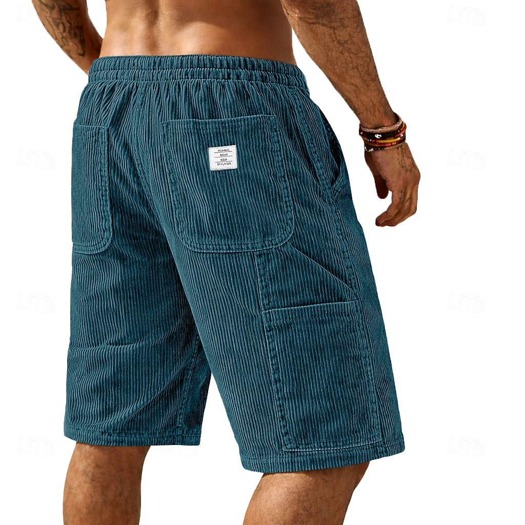 Men's Shorts Summer Shorts Casual Shorts Corduroy Shorts Pocket Elastic Waist Plain Comfort Breathable Knee Length Daily Outdoor Streetwear Vacation Fashion Blue Black Micro-elastic 2026 - $21.99 –P5
