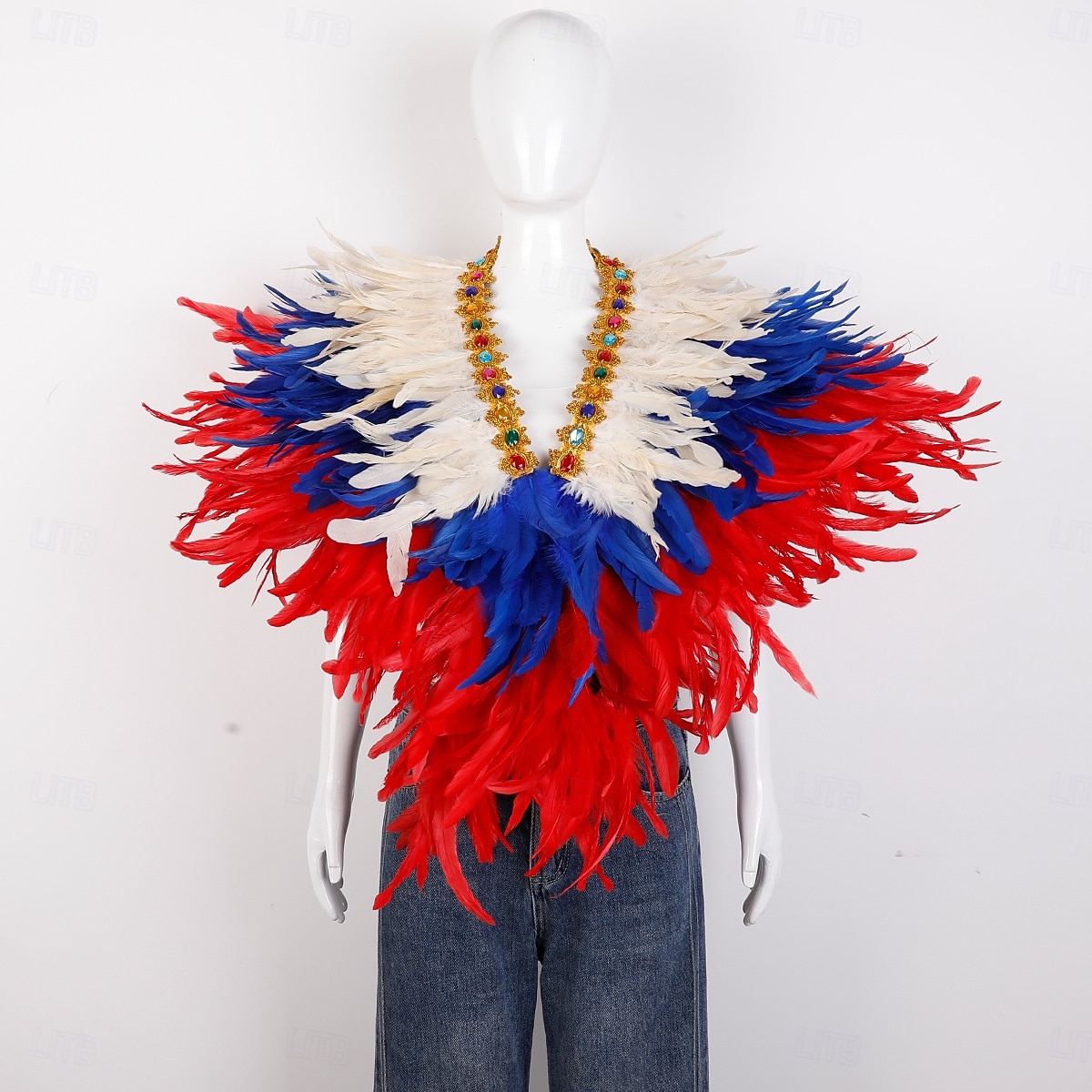 Karneval 2026 Rio Karneval Samba Tillbehör Kvinnors Mardi Gras Fjäder Cape Själ Lila Grön Guld Fjäder Poncho med Juvelkrage Brasilien Festival Prestandakostym 2026 - $58.99 –P4