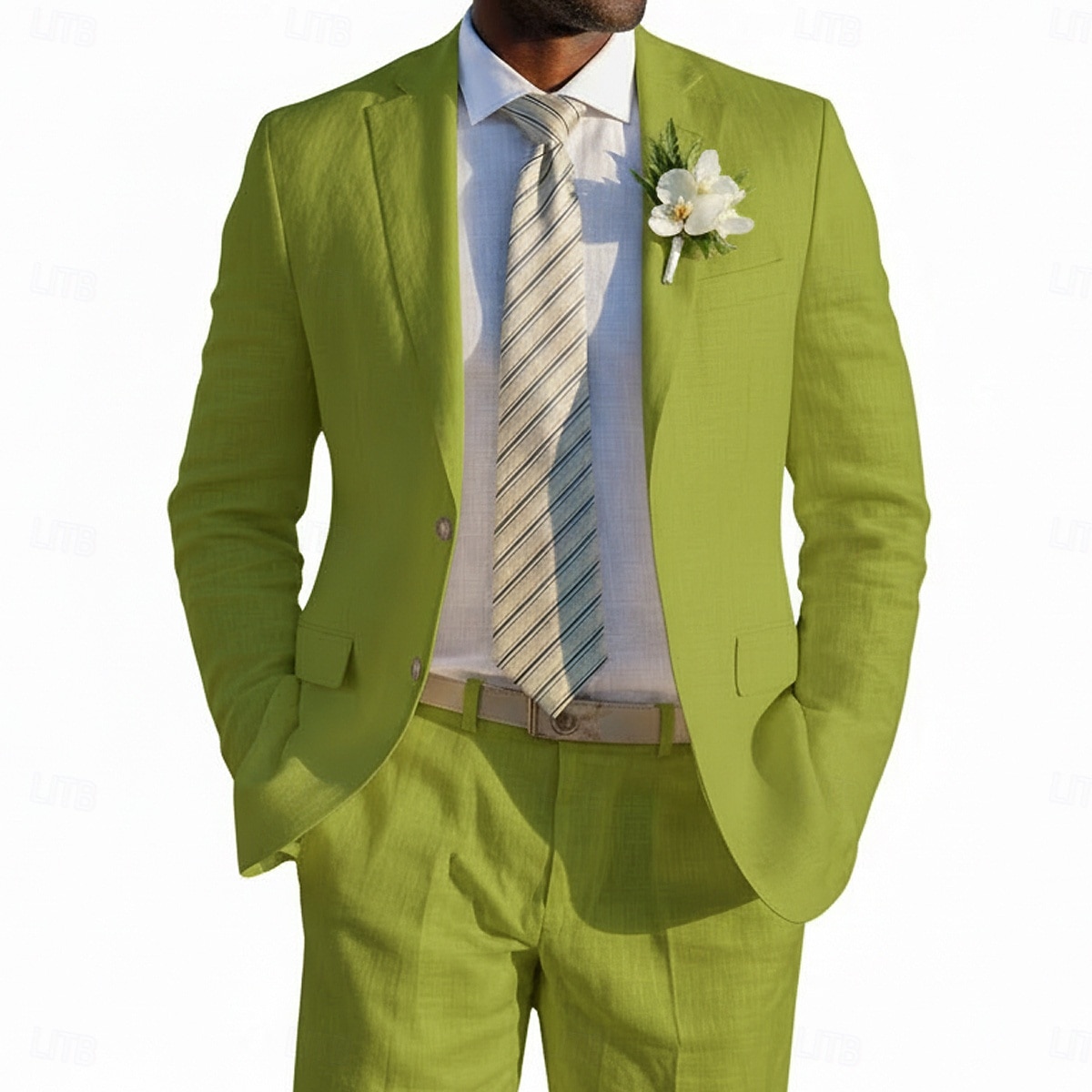 Men's Linen Suits Beach Wedding Spring Wedding Black White Spring & Summer Suit Notch Lapel Fashion Lightweight Solid Colored Tailored Fit 2 Piece Single Breasted Two-buttons 2026 - $99.99 –P5