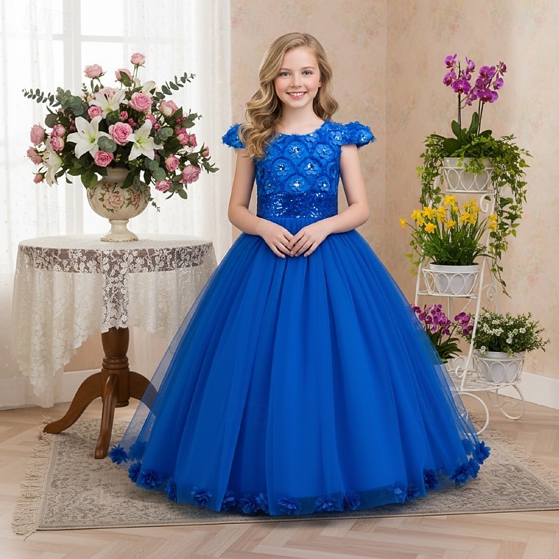 Vestido de Niña Florista Chica Vestido formal Atuendo de boda Fiesta Boda Formal Moda Adorable Princesa Retazos Malla Color sólido Sin Mangas Cuello Barco Azul Piscina Rosa 4 años + 2026 - $55.99 –P5