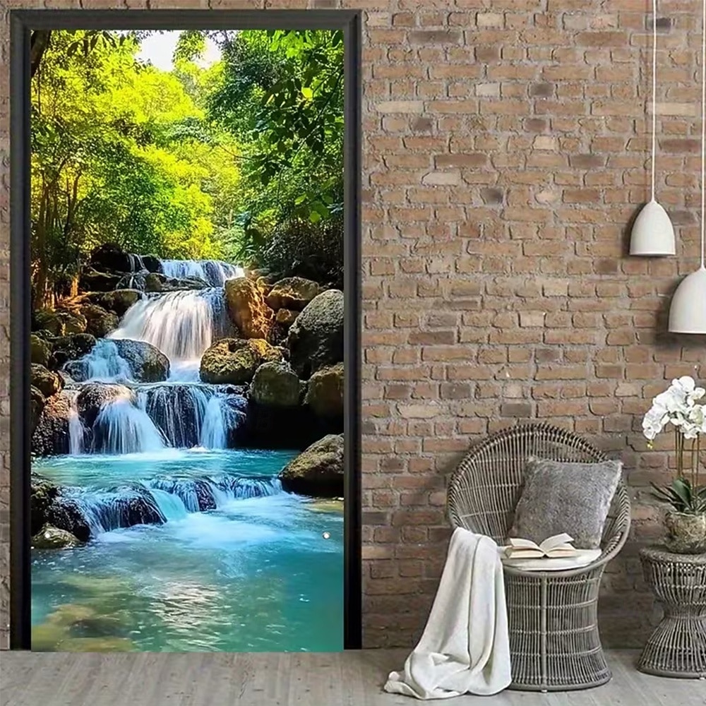 Tenda da ingresso con vista realistica della natura, da appendere alla parete per l'ingresso del portico, con banner per porta da giardino giapponese in 3D, scena con cascata e laghetto koi. del 2026 a $17.99 –P20