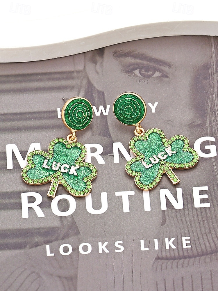 Pendientes de trébol para mujer: aleación, varios estilos, verde, ideal para el Día de San Patricio, uso diario. 2026 - $11.99 –P5