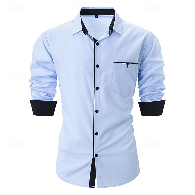 Per uomo Camicia Camicia elegante Camicia con Bottoni Tinta unica Quotidiano Affari Blu chiaro Nero Bianco Rosa Manica Lunga Collo ripiegato Tutte le stagioni Abbigliamento Patchwork del 2026 a $27.99 –P7