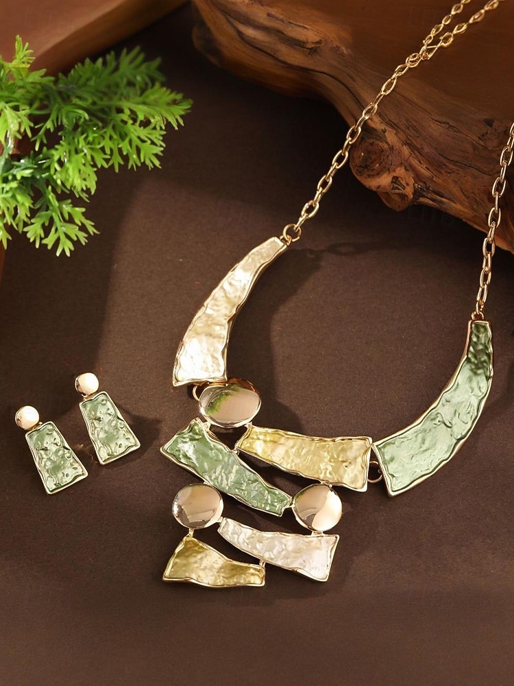 Γυναικείο σετ κολιέ και σκουλαρίκια από μποέμικο κράμα, πολύχρωμα γεωμετρικά κοσμήματα με υφή, κομψά αξεσουάρ boho στυλ για γυναίκες, ιδανικά για casual ντύσιμο, διακοπές, φεστιβάλ και πάρτι 2026 - $11.99 –P6