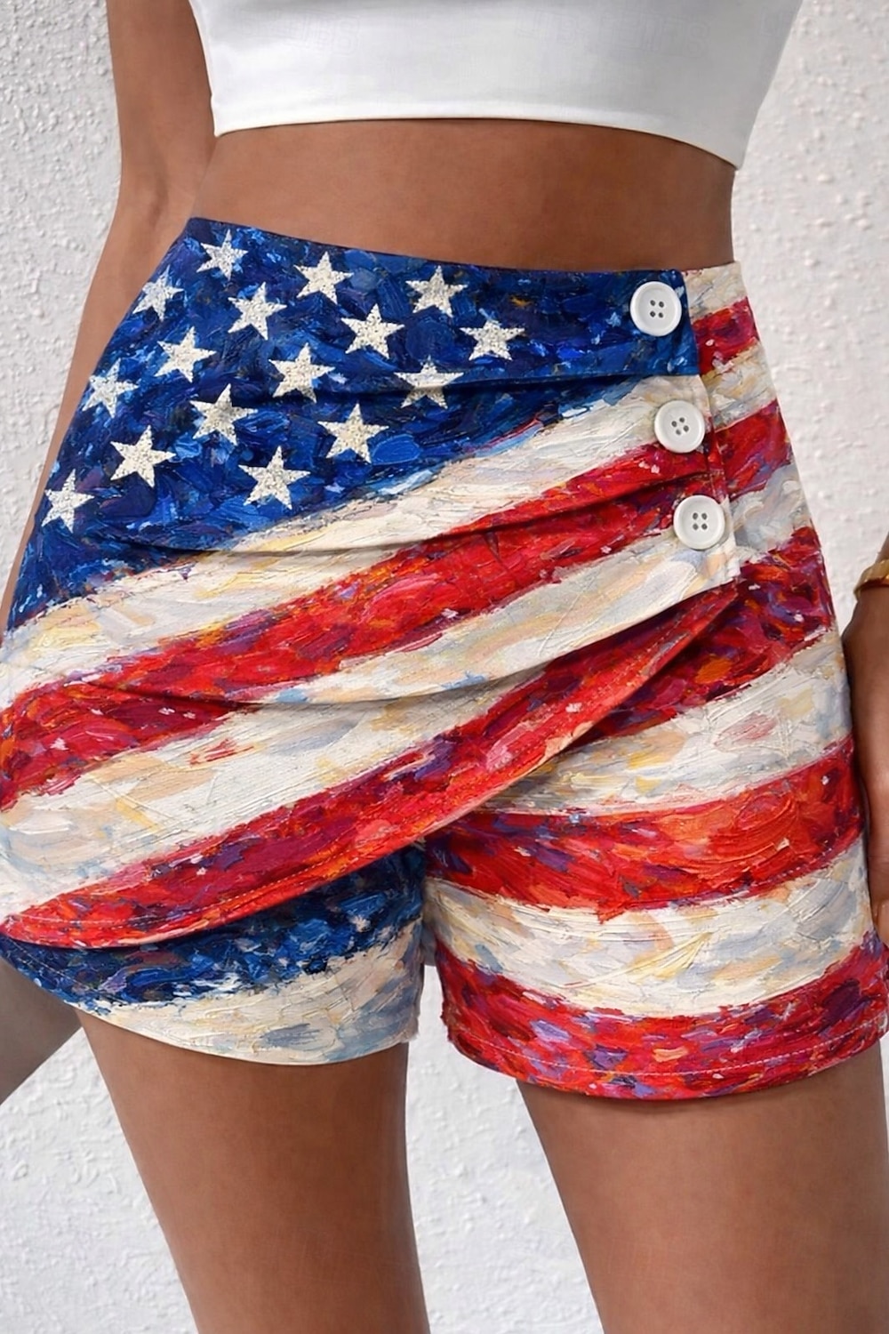 Dámské chino kraťasy s motýlky na dovolenou, vintage styl, krátké kalhoty s vysokým pasem, potisk americké vlajky, mikroelastické, denní outdoor, dovolená, modrá, červená, léto, jaro 2026 - $16.49 –P1