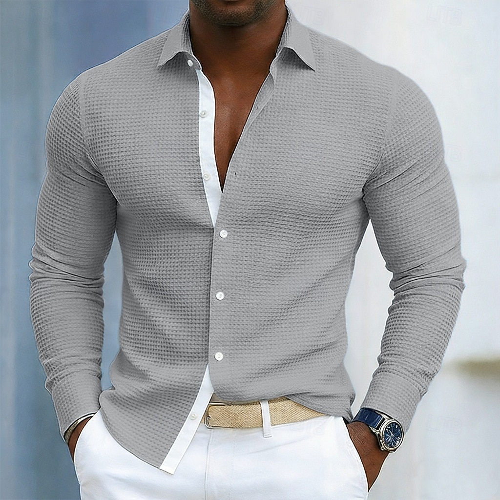 Férfi Ing Gofri ing Alkalmi ing Bandgalléros ing Gombos póló Arcpír rózsaszín Égszínkék Szürke Hosszú ujj Sima Mandarin gallér Hétköznapi Napi Kollázs Ruházat Divat Modern Alkalmi Kényelmes 2026 - $32.99 –P1