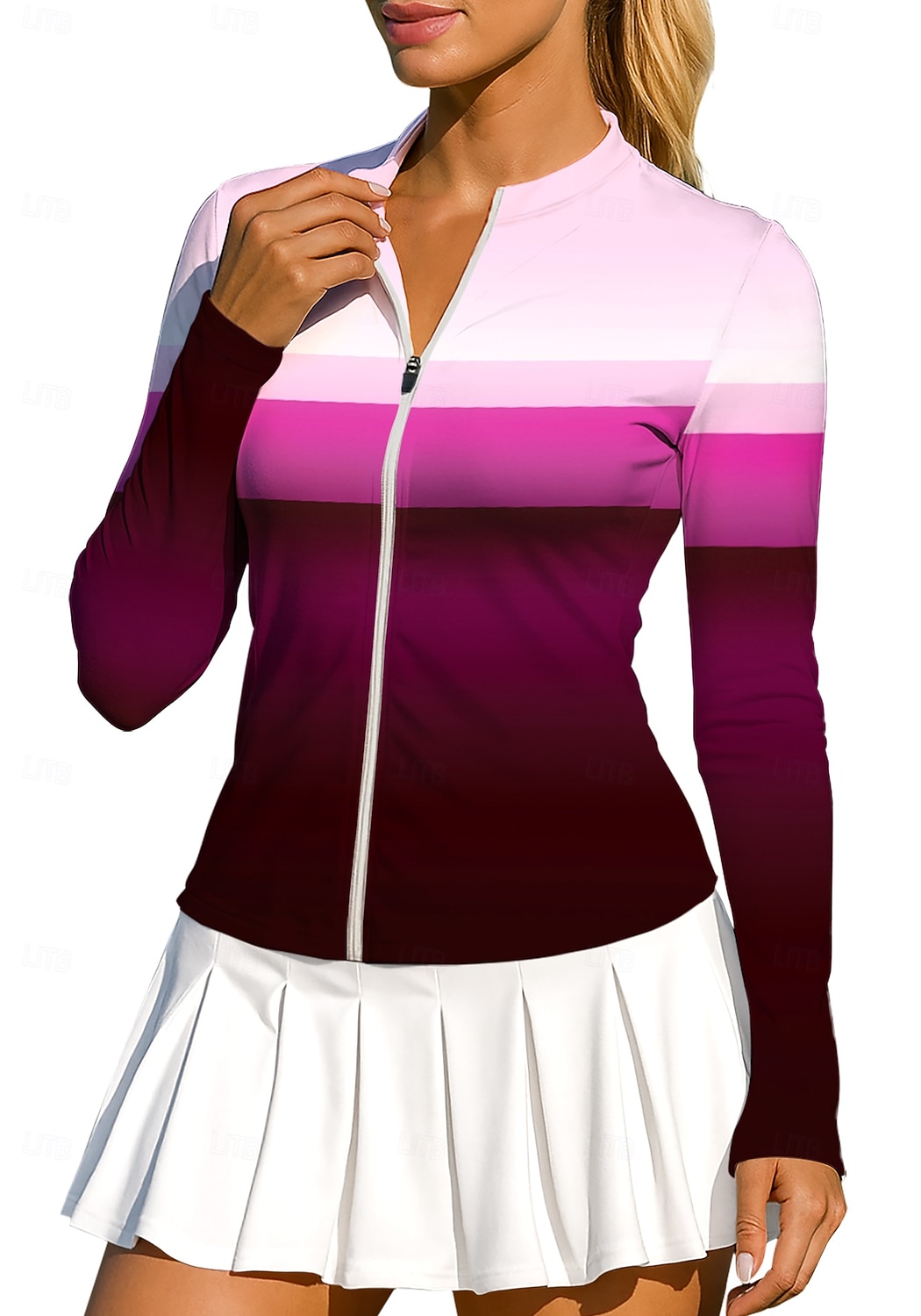 Per donna Geometrico Blocco di colori Sfumatura A righe Top Maglietta sportiva Maglia da tennis Maglietta da tennis Manica Lunga Cerniera Floreale UPF50+ Resistente ai Raggi UV Alta elasticit del 2026 a $20.99 –P7