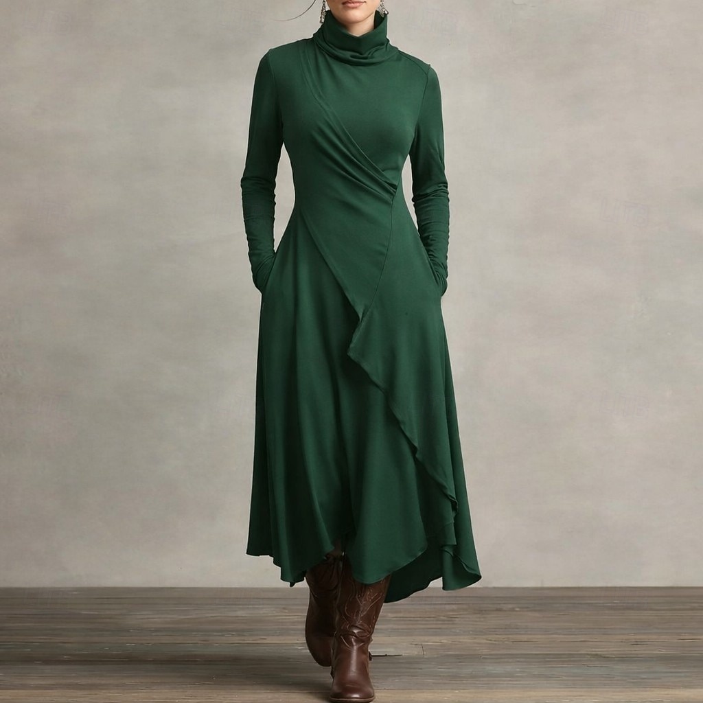 Damen Maxikleid Etui-Kleid Wickelkleid T-Shirt-Kleid A Linie Kleid Urlaub Party Lässig Täglich Büro Strand Normale Passform Einfach Langarm Rollkragen Schwarz Königliches Blau Purpur Grün Frühling 2026 - $32.99 –P1