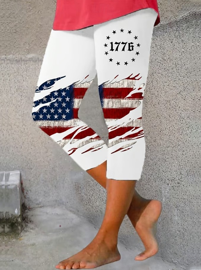 Giorno dell'Indipendenza Anniversario Americano Patriottico Pantaloni Capri da Donna Leggings Abbigliamento Loungewear Vacanza Vintage Moda Capribelli Vita MediaPantaloniGrafica Stampa Bandiera del 2026 a $19.99 –P2