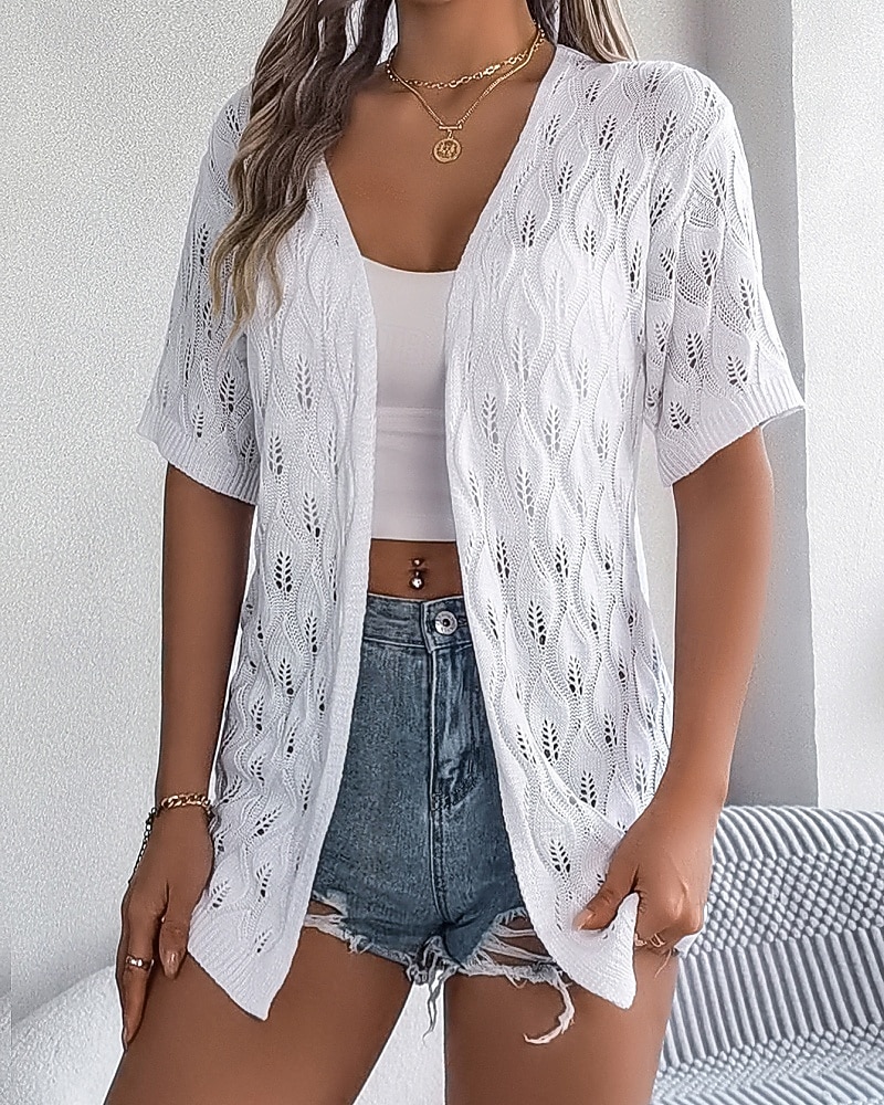 Per donna Tunica Top estivi Blusa Top traforato Traforato Semplice Elegante Classico Moderno Manica Corta Top lunghi Quotidiano Ferie Uscire Bianco Rosa Cachi Estate Primavera del 2026 a $34.99 –P1