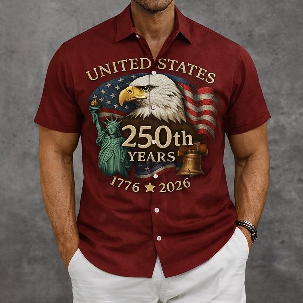 Hombre 4 de julio, 250 aniversario de Estados Unidos Águila Nosotros la gente Camisa Abotonar la camisa Manga Corta Patriótico Exterior Festivos Verano Primavera Cuello Vuelto Impresión 3D camisas 2026 - $25.99 –P2