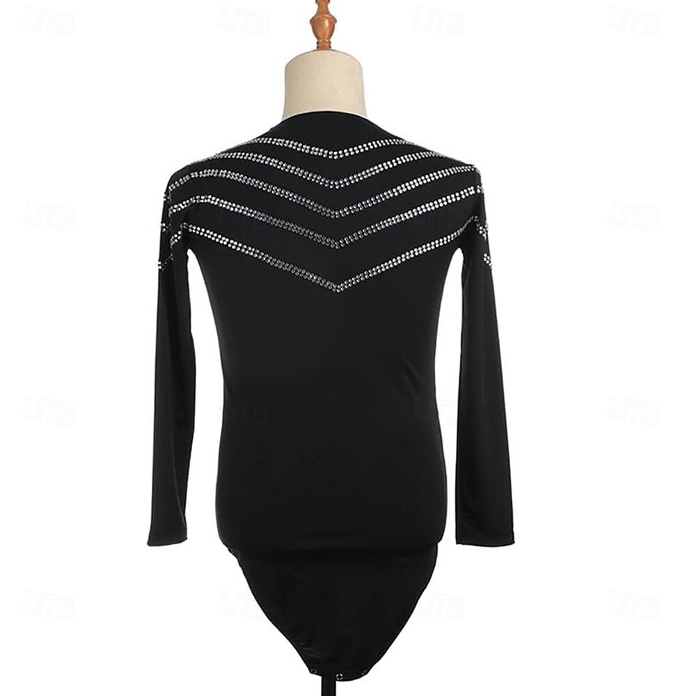 Figure Skating Top Men's Ice Skating Tops Black Patchwork High Elasticity Training Competition Skating Wear Classic Crystal / Rhinestone Long Sleeve Ice Skating Figure Skating 2026 - $282.09 –P2