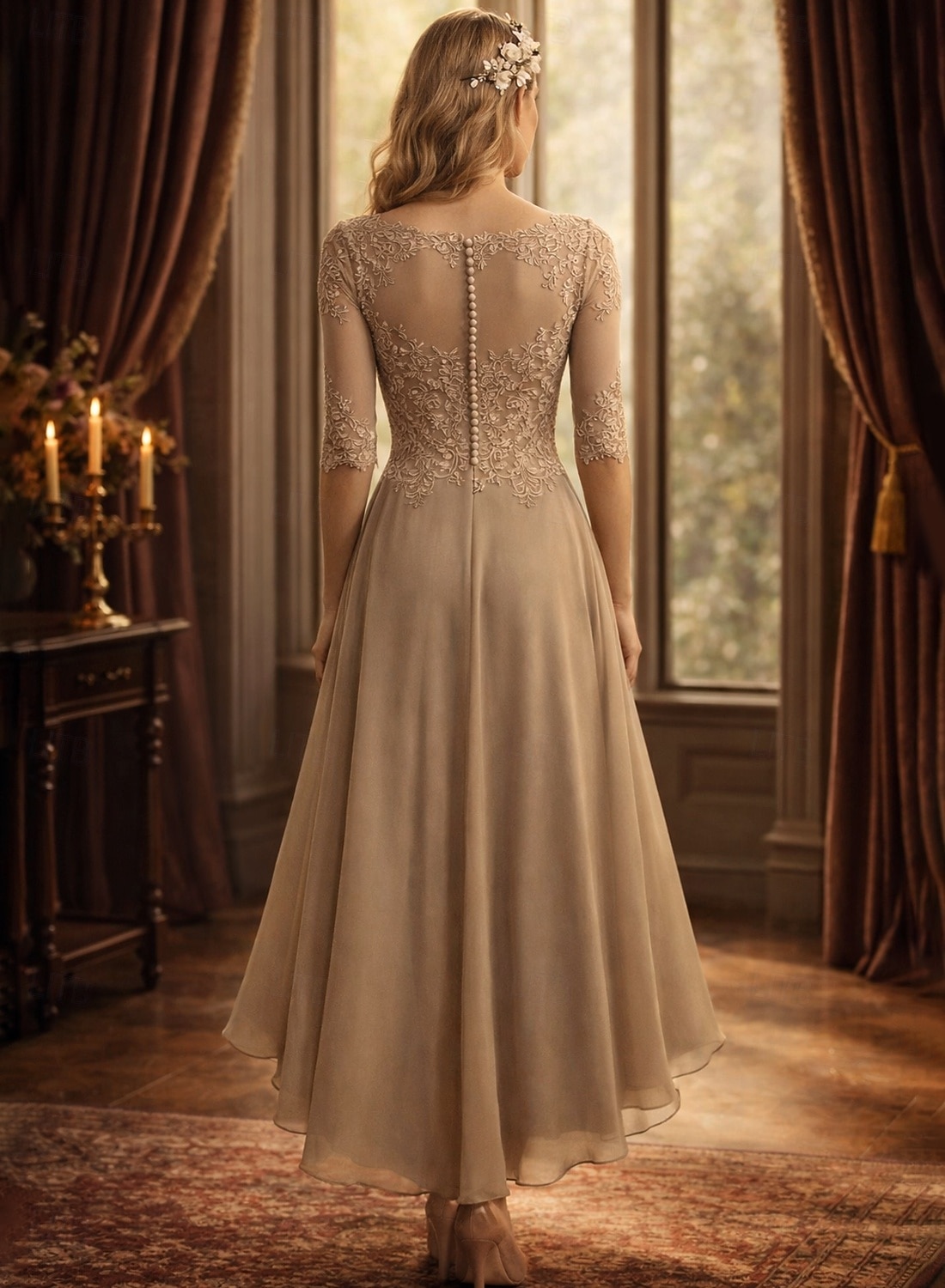 A-Linie Bodenlang Partykleid Cocktailkleid Kleid für Hochzeitsgäste Brautmutterkleid Halbarm Rundhalsausschnitt Elegant Formell Hochzeitsgast Formeller Abend Chiffon mit Einfarbig 2026 - $160.99 –P2