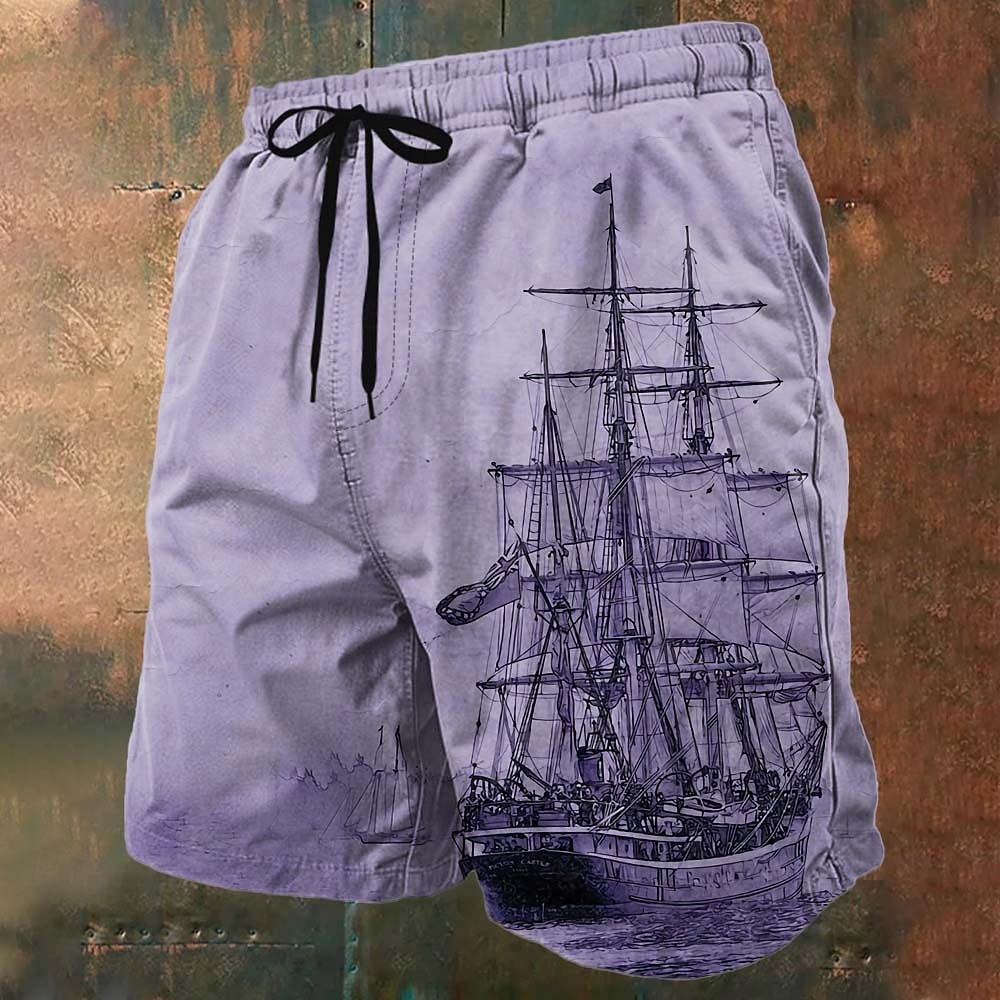 Herr Nautisk Segelbåt Grunge-textur Badshorts Boardshorts Medium Midja Vintage retro Utomhus Semester Vardag Sidfickor Mesh foder Elastisk dragsko i midjan Designer Kläder 2026 - $20.99 –P1