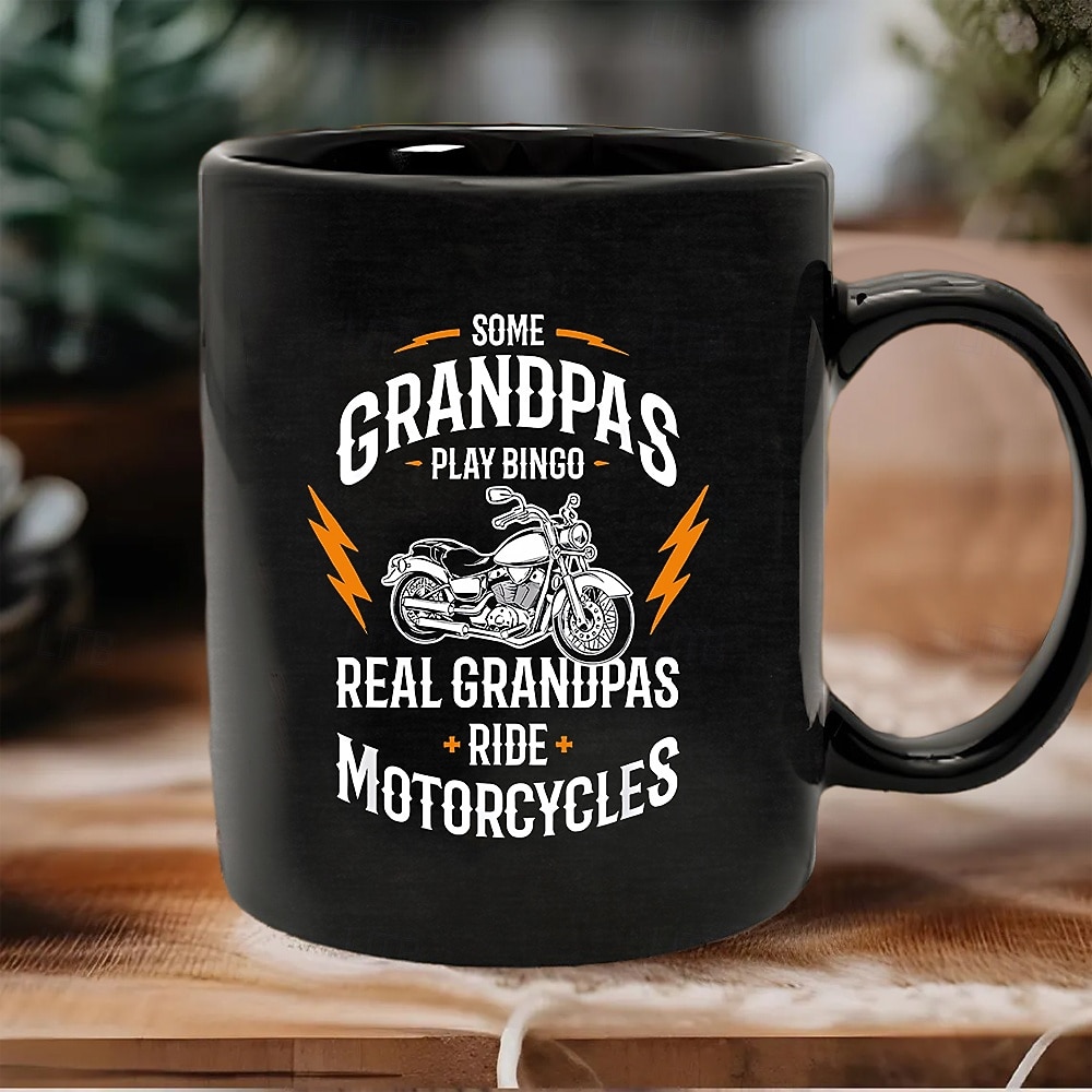 αστεία κούπα δώρου "μερικοί παππούδες παίζουν μπίνγκο, οι πραγματικοί παππούδες οδηγούν μοτοσικλέτες" μαύρο κεραμικό φλιτζάνι καφέ, τέλειο δώρο για παππούδες που αγαπούν τις μοτοσικλέτες, ιδανικό για 2026 - $16.99 –P3