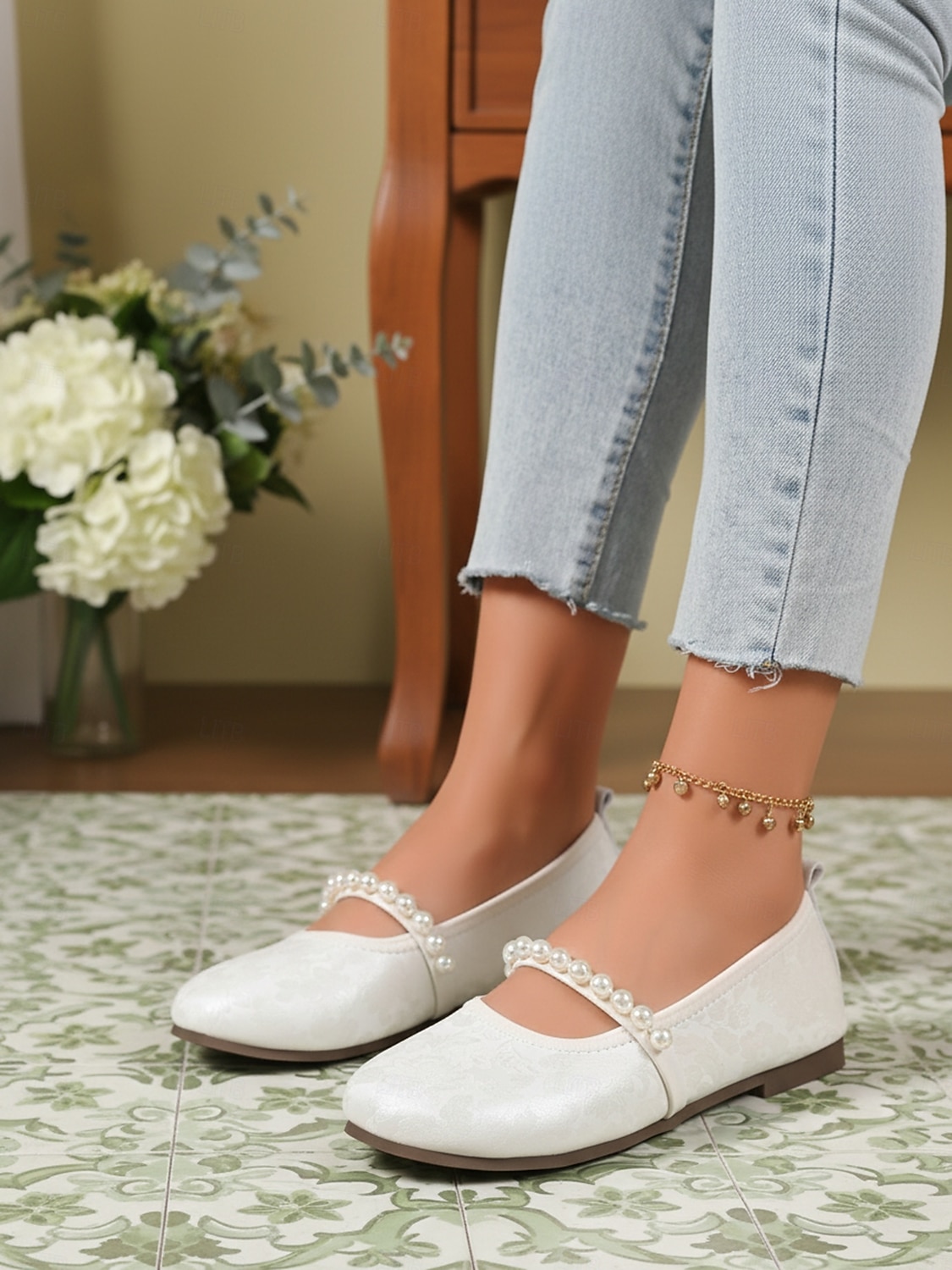 ballerine mary jane beige da donna con cinturino in finta perla – scarpe comode e larghe con punta tonda, elegante stile vintage per l'uso quotidiano, matrimoni, feste del tè e viaggi del 2026 a $24.99 –P7