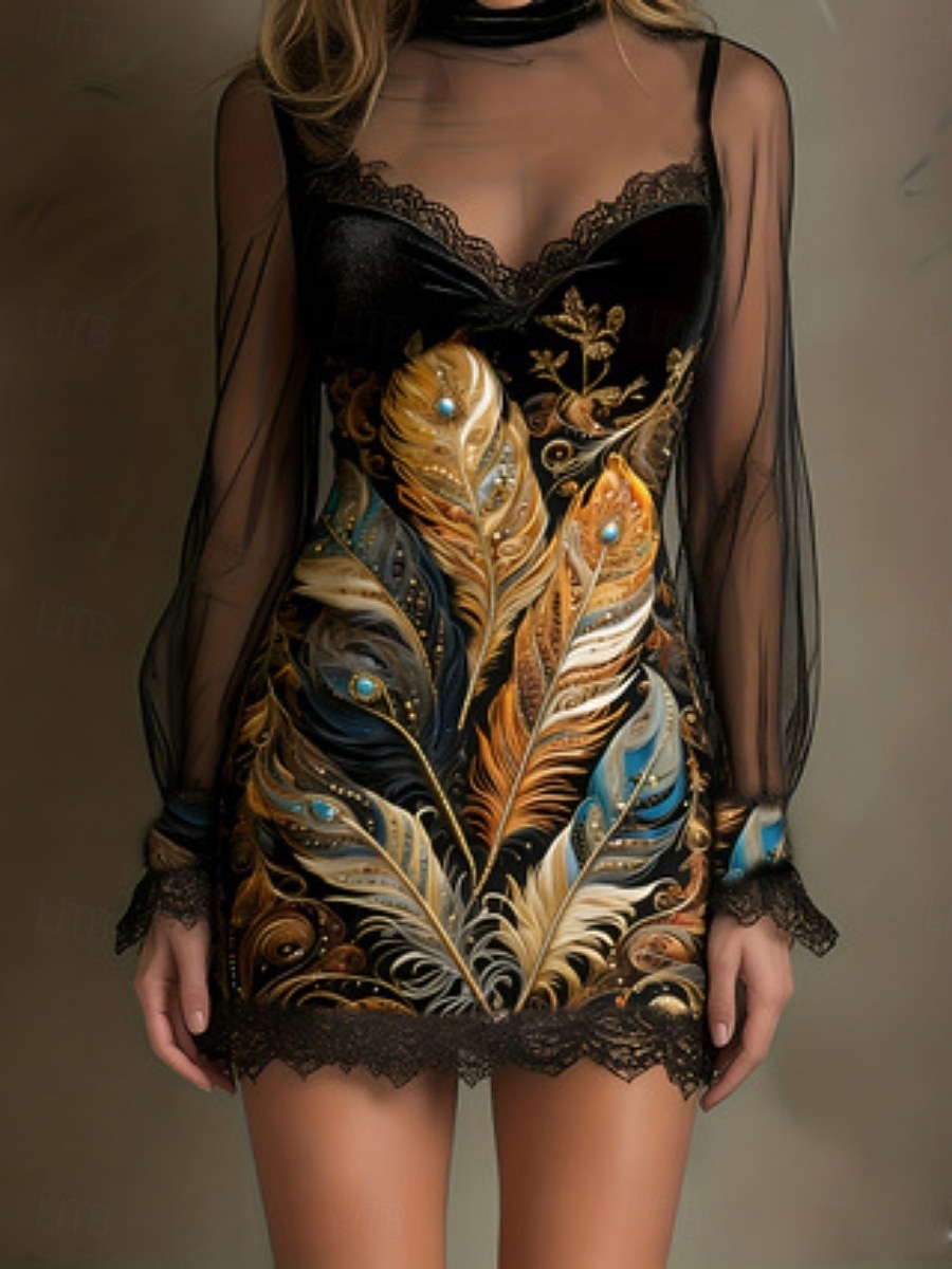 Damen Minikleid Bodycon Blumenkleid Mode Modern Outdoor Urlaub Party Normale Passform Blumen Langarm Rollkragen Blau Gelb Rosa Frühling Herbst 2026 - $35.99 –P6