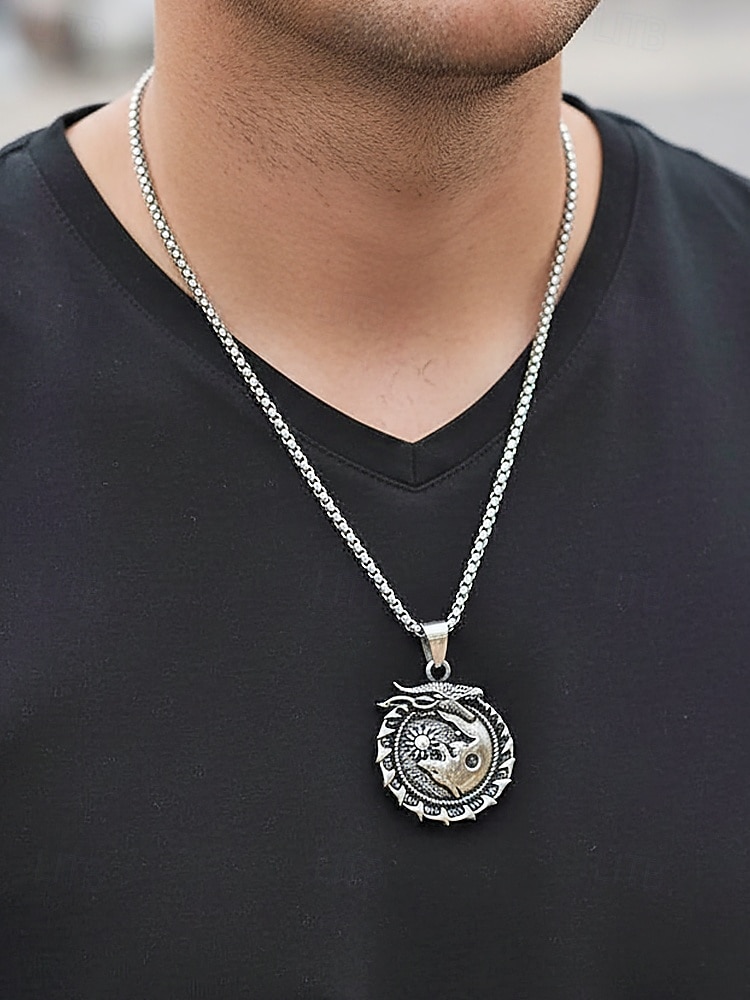 Men's Viking Style Alloy Necklace – Dragon and Wolf Pendant, Yin-Yang Design, Perfect for Casual Everyday Wear 2026 - $7.99 –P1