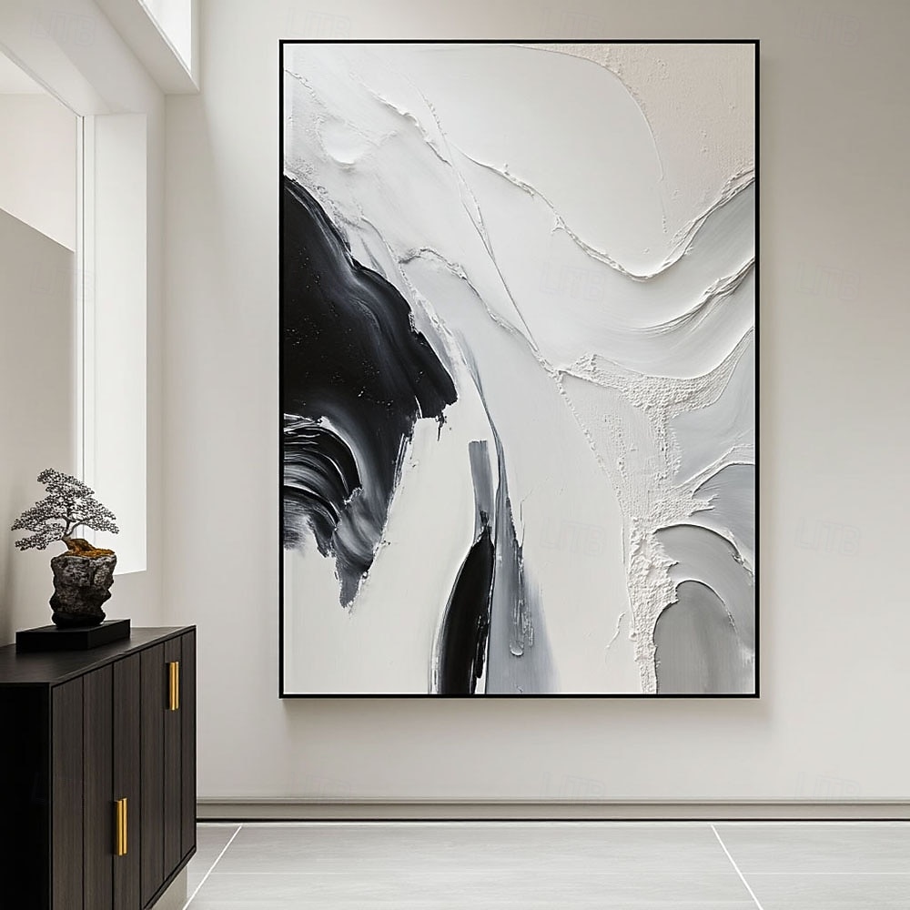 Handmade Black and White Abstract Art Black Textured Wall Art Black and ...