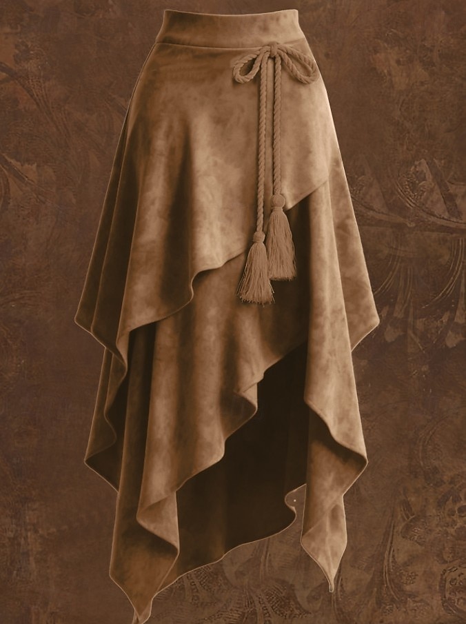 Pentru femei Fustă din piele întoarsă artificială Boemia Epocă Modă Maxi Talie medie Fuste Multistratificat Inelastic Zilnic Vacanță Maro Deschis Maro Vară 2026 - $42.99 –P1