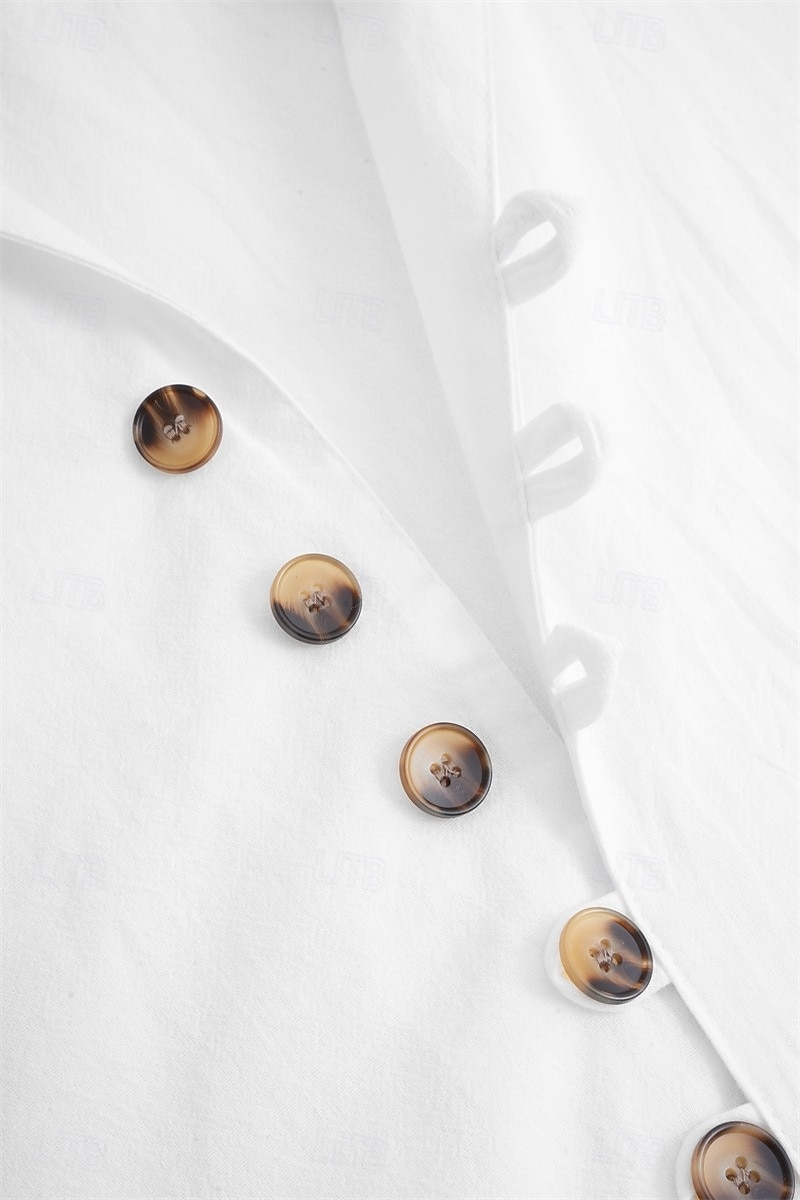 herrskjorta linneskjorta sommarskjorta vardagskjorta bohemskjorta enfärgad vardaglig blå svart vit rosa långärmad mandarinkrage sommar vår &höstkläder 2026 - $25.99 –P1