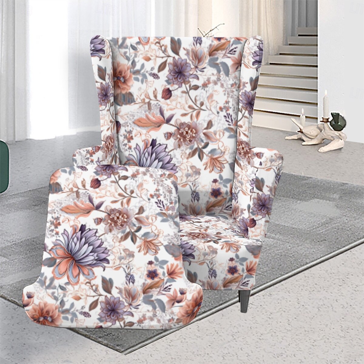 Ohrensesselbezug, floral gestreift, geometrisch bedruckt, Polyester-Überzug, Komplettbezug, moderner faltbarer Stuhl im koreanischen Stil, Sitzschutz, Sesselbezug 2026 - $46.99 –P3