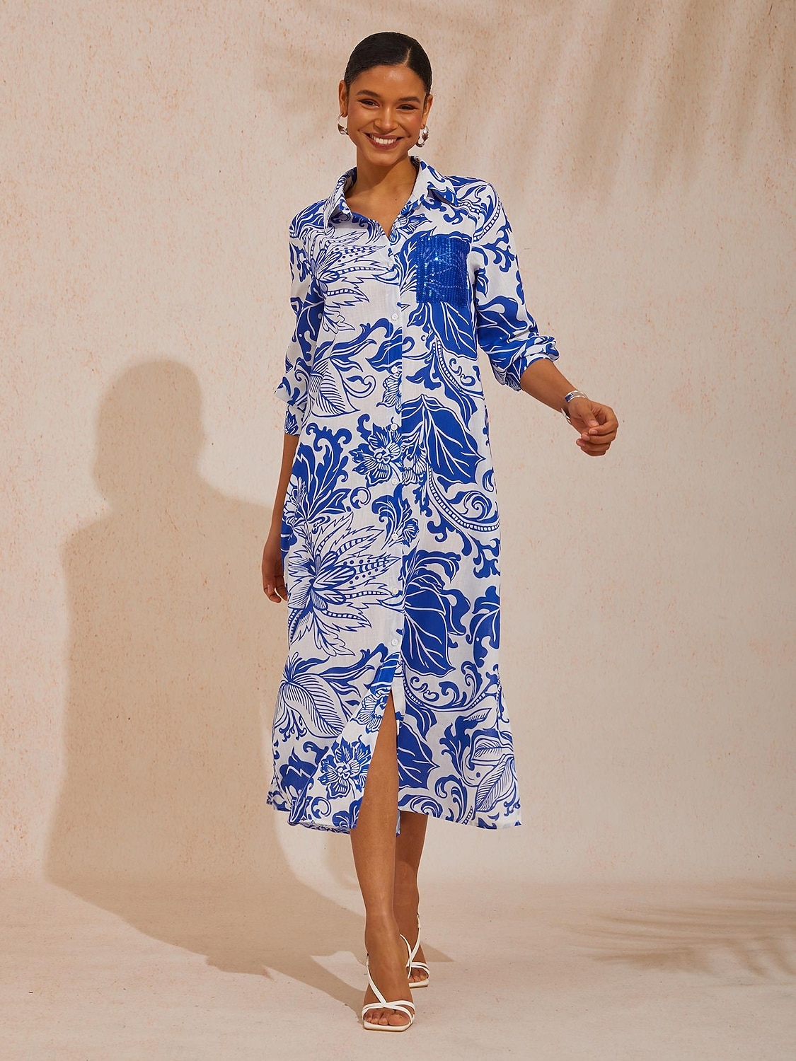 Φόρεμα μάξι με αέρινη λινή εμφάνιση σε μπλε χρώμα από τον Άγιο Βαρθολομαίο 2026 - $125.99 –P6