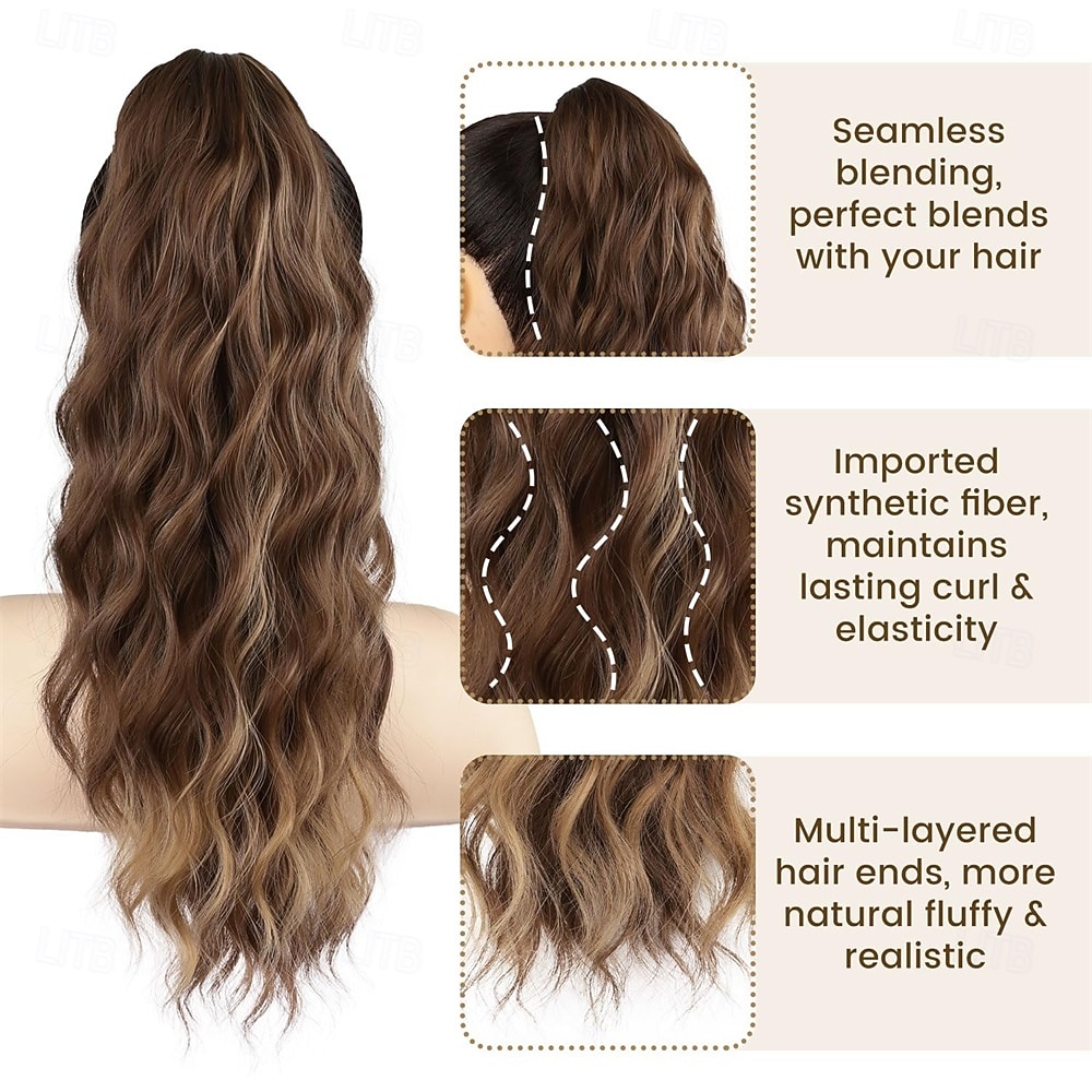 Haarextensie met clipsluiting, 45 cm (18 inch), synthetische haarextensie, lang, golvend, krullend, met clipsluiting, pluizig, natuurlijk ogend, voor dagelijks gebruik door vrouwen (lichtbruin gemengd 2026 - $16.49 –P7