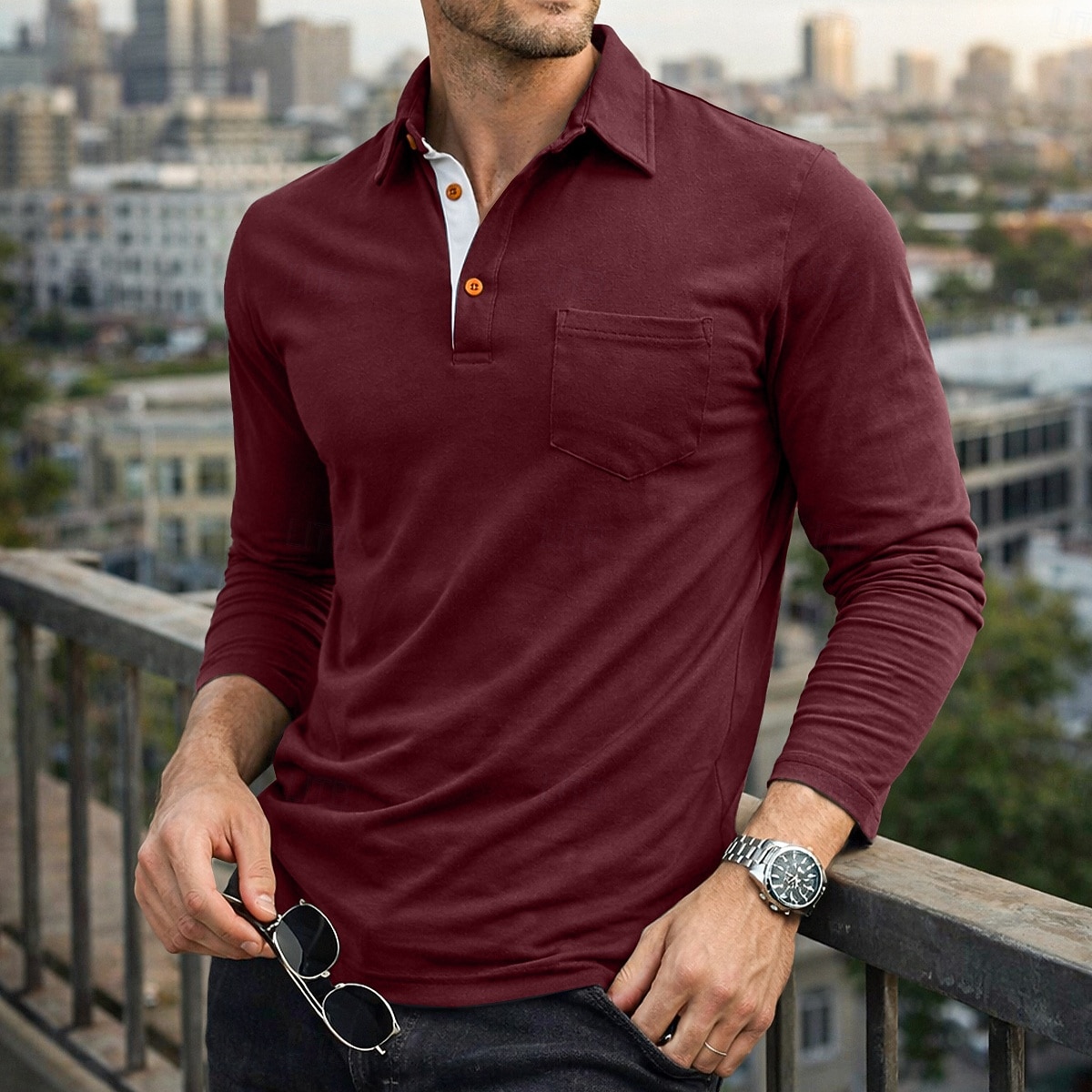 Herren Poloshirts Golf Poloshirts Lässig Arbeit Klassisch Langarm Farbblock Knöpfe Sommer Frühling Frühling & Herbst Normale Passform Blau Schwarz Wein Purpur Armeegrün Kaffee Poloshirts 2026 - $27.99 –P8