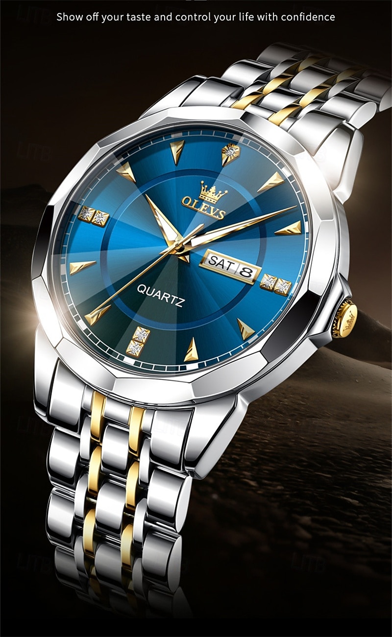 New Olevs Men'S Business Quartz Watch With Luminous Calendar, Week Display, Diamond-Set, Casual And Fashionable Water-Resistant Men'S Sports Watch 2026 - $39.99 –P3